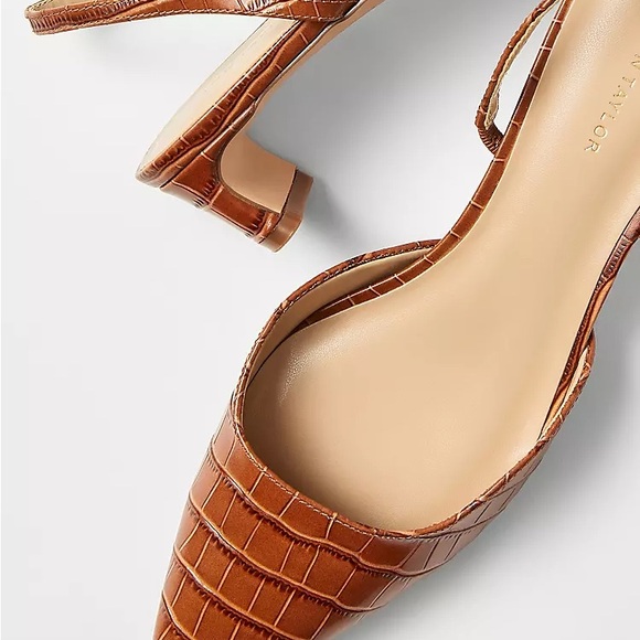 Ann Taylor Brown Croc-Embossed Leather Heels Slingbacks - Picture 2 of 12